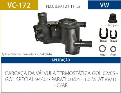 CARCACA VALVULA TERMOSTATICA GOL G2 G3 G4 1.0 1994/ MI C/ AR