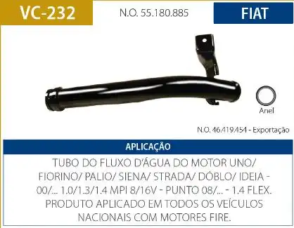TUBO REFRIGERACAO MOTOR FIAT PALIO 1.0 1.3 8V 16V 2000/