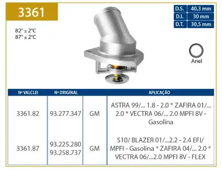 VALVULA TERMOSTATICA ASTRA 2.0 8V 2004/ COM CARCACA