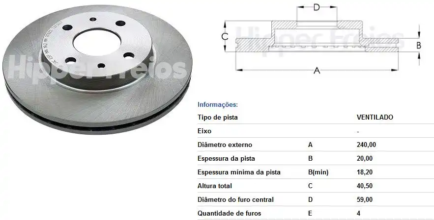 DISCO FREIO DIANTEIRO FIAT NOVO UNO 1.0 1.4 2010/ VENTILADO