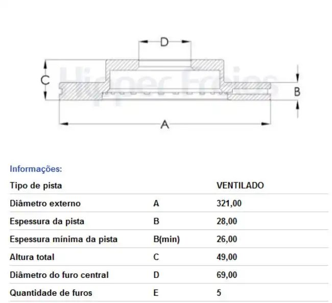 DISCO FREIO DIANTEIRO HYUNDAI SANTA FE 2.7 2006/ 3.5 2010/