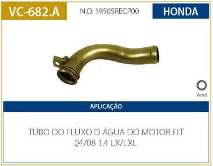 TUBO REFRIGERACAO MOTOR HONDA FIT 1.4 2004 A 2008 LX LXL