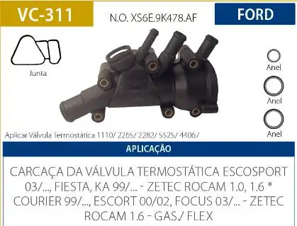 CARCACA VALVULA TERMOSTATICA FIESTA 1.0 1.6 1999/ ZETEC ROCA