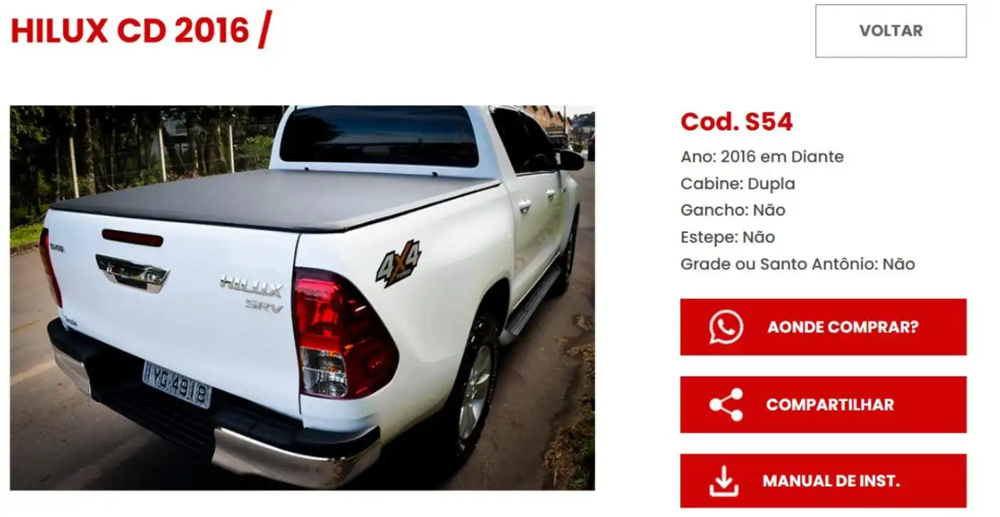 CAPOTA MARITIMA TOYOTA HILUX 2016 A 2023 CABINE DUPLA