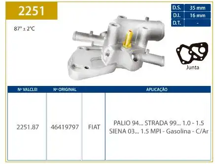 VALVULA TERMOSTATICA FIAT PALIO 1.0 1.5 8V 1994/ 2 SAIDAS