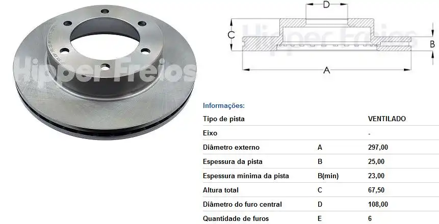 DISCO FREIO DIANTEIRO TOYOTA HILUX SRV 2.5 2006 A 2012