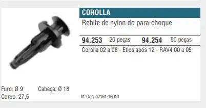 GRAMPO PARACHOQUE TOYOTA COROLLA 2002 A 2025