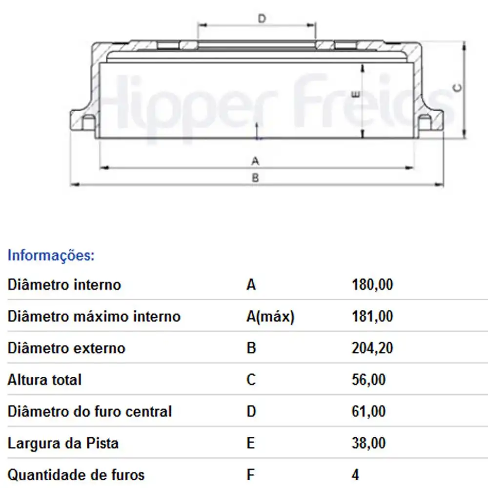 TAMBOR FREIO TRASEIRO HONDA FIT 1.4 8V 2004 A 2008