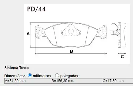 PASTILHA FREIO DIANTEIRA SANTANA 1.8 2.0 1994/ SISTEMA TEVES
