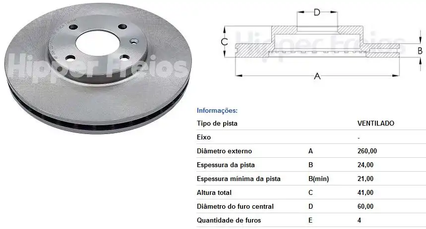 DISCO FREIO DIANTEIRO CORSA 1.8 2002/ ARO 14 VENTILADO