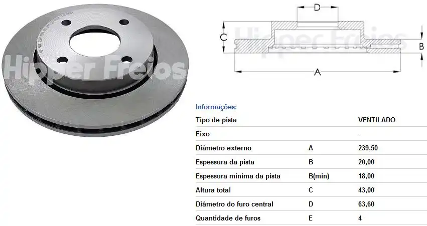 DISCO FREIO DIANTEIRO ESCORT II 1993 A 1996 VENTILADO