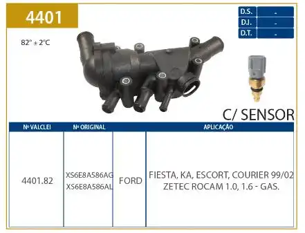 VALVULA TERMOSTATICA FIESTA 1.0 1.6 1999 A 2004 ZETEC ROCAM