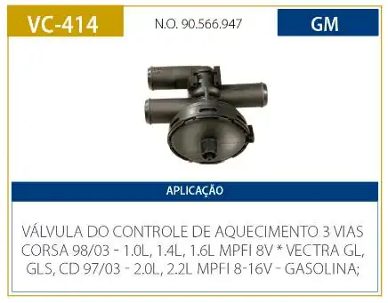 VALVULA AR QUENTE CORSA 1.0 1.4 1.6 8V 1998 A 2003 - 3 VIAS