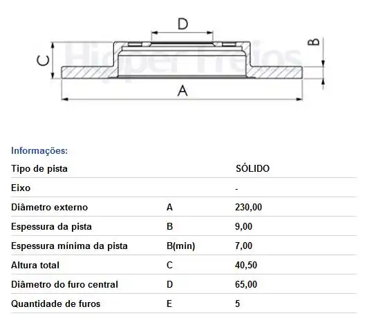 DISCO FREIO TRAS POLO 1.0 16V 2018 ACIMA