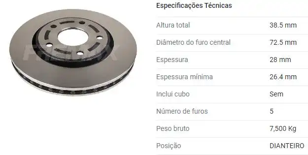 DISCO FREIO TRASEIRO CHRYSLER 300C 3.5 5.7 20