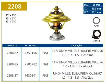VALVULA TERMOSTATICA FIAT UNO 1.0 1.3 1.5 ATE 1996 GASOLINA