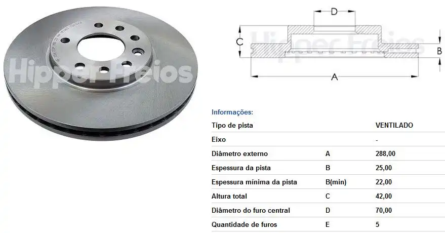 DISCO FREIO DIANTEIRO VECTRA 2.0 2.2 16V ARO 15 1997 A 2001