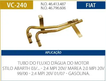 TUBO REFRIGERACAO MOTOR FIAT MAREA 2.0 20V 1999 A 2000