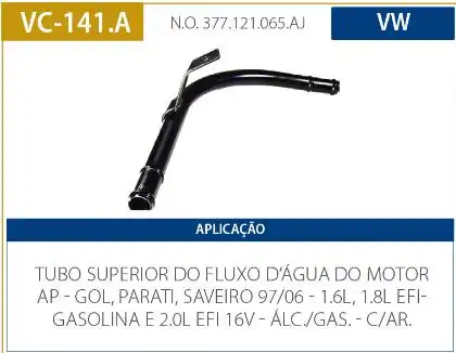 TUBO REFRIGERACAO MOTOR GOL G2 1.0 16V TURBO 2000 A 2002 FIN