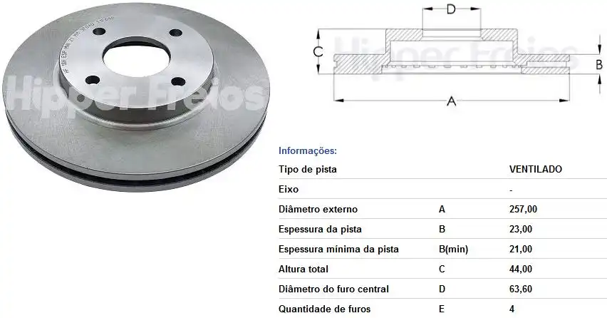DISCO FREIO DIANTEIRO NEW FIESTA 2010 A 2019 VENTILADO