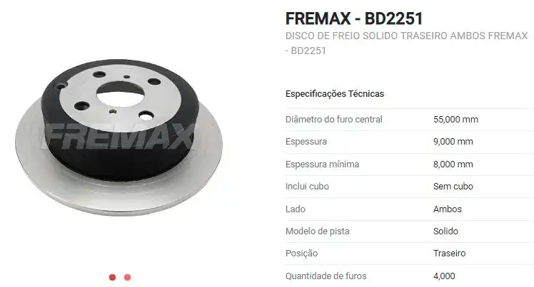 DISCO FREIO TRASEIRO TOYOTA COROLLA 2003 A 2008