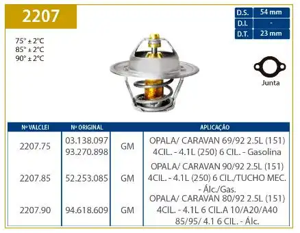 VALVULA TERMOSTATICA OPALA 2.5 4CIL 4.1 6CIL 1969 A 1992 GAS