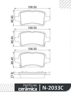 PASTILHA FREIO TRASEIRA CRUZE 1.4 16V 2017 A 2023 CERAMICA