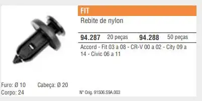 GRAMPO FIXACAO PARACHOQUE NEW CIVIC 06/ (TAMBEM SERVE FIXACA