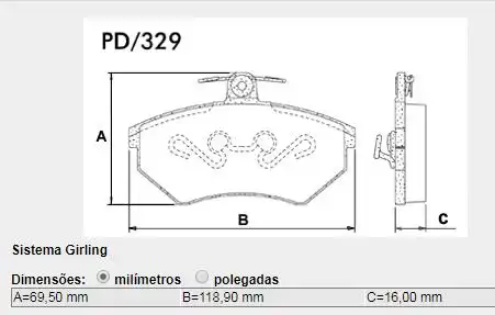PASTILHA FREIO DIANTEIRA GOLF 1.8 2.0 1995/ 11MM 2 MOLAS