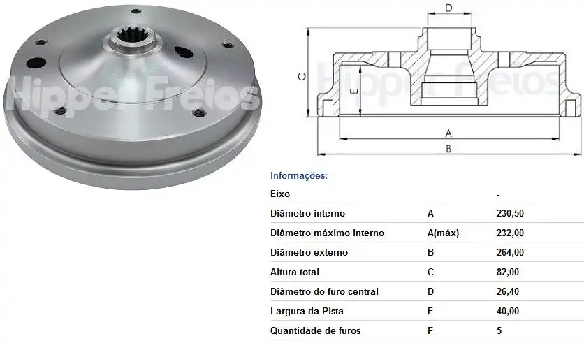 TAMBOR FREIO TRASEIRO FUSCA 5 FUROS COM CUBO