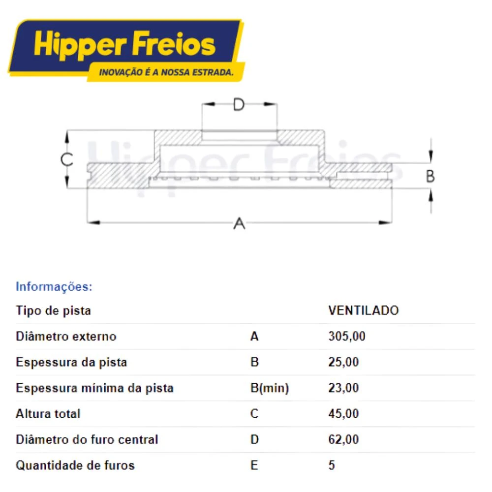 DISCO FREIO DIANTEIRO OMODA 5 1.5 2026 ACIMA VENTILADO
