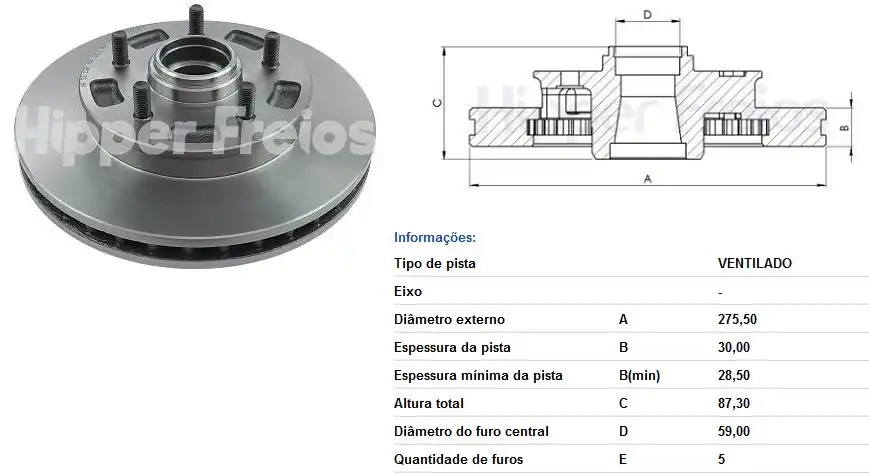 DISCO FREIO DIANTEIRO S-10 4X2 1998 A 2011 VENTILADO