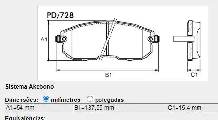 PASTILHA FREIO DIANTEIRA NISSAN SENTRA 1.8 16V 2003 A 2006
