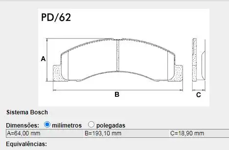 PASTILHA FREIO DIANTEIRA E TRASEIRA F-250 1998/