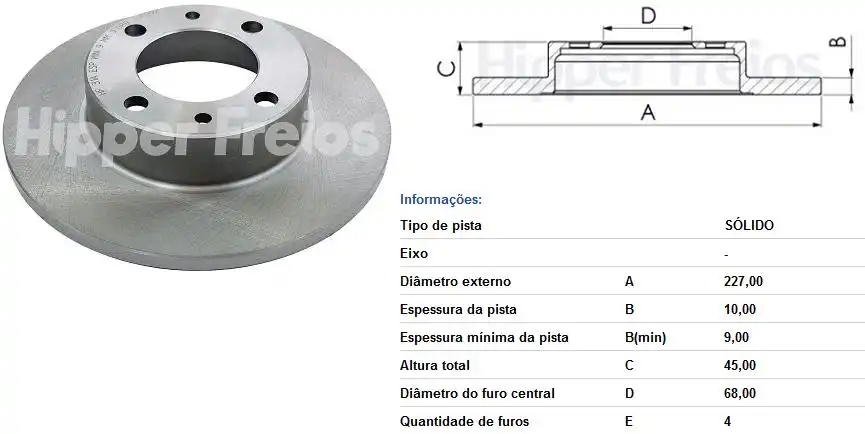 DISCO FREIO DIANTEIRO FIAT 147 1977 A 1988 SOLIDO