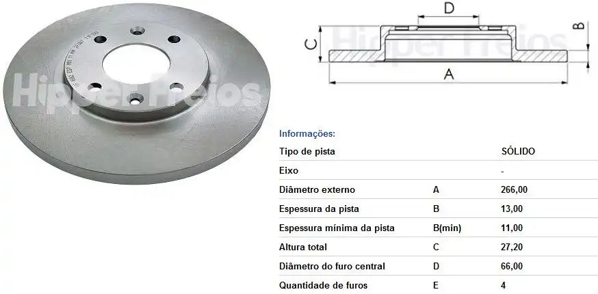 DISCO FREIO DIANTEIRO PEUGEOT 206 1.0 16V 2000 A 2005 SOLIDO