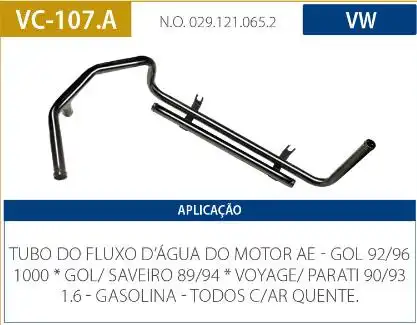 TUBO REFRIGERACAO MOTOR GOL G1 1.0 1.6 1989/ CHT GAS C/ AR