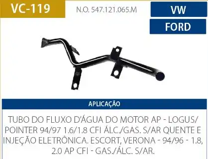 TUBO REFRIGERACAO MOTOR ESCORT 1.6 1.8 1994 A 1996 AP SEM AR
