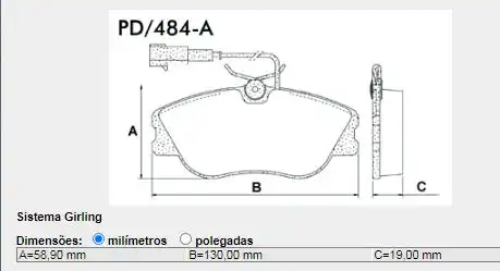 PASTILHA FREIO DIANTEIRA FIAT MAREA 2.4 20V 2000/ SISTEMA GI