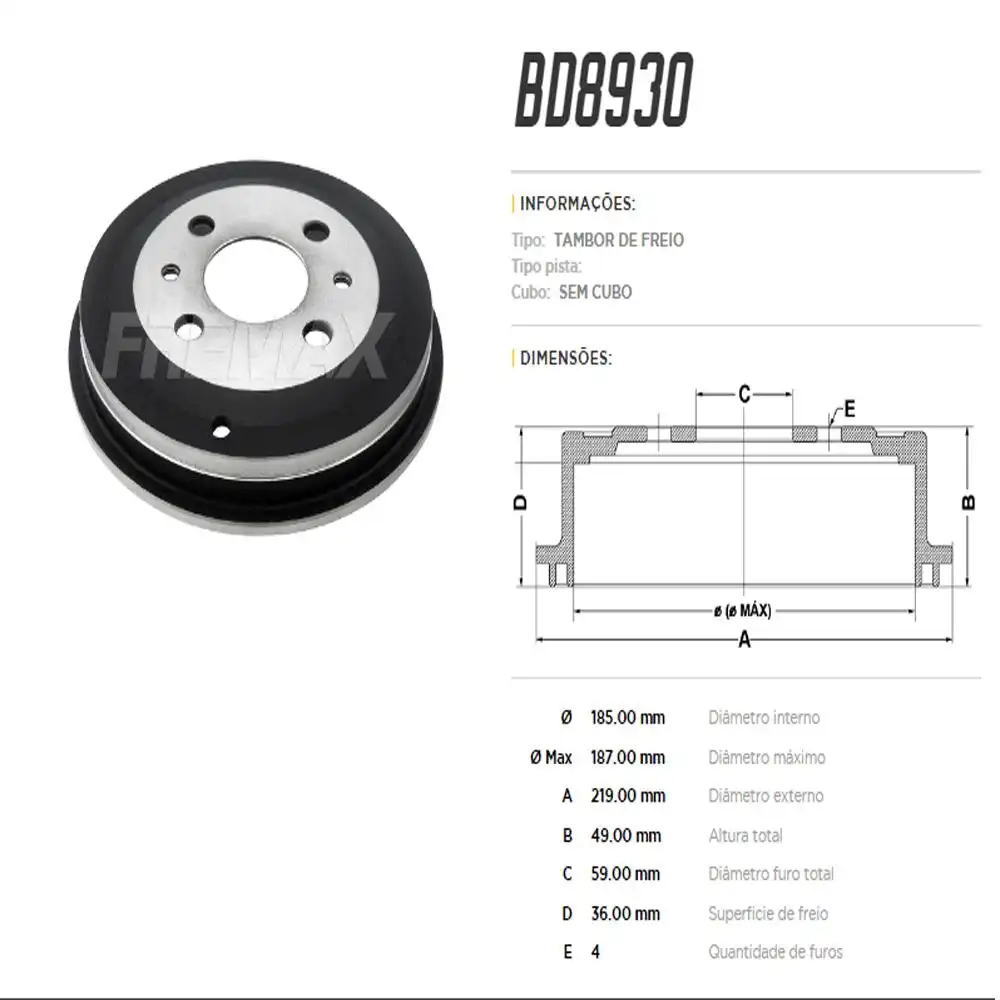 TAMBOR FREIO TRASEIRO FIAT UNO 1.0 1.4 2010 EM DIANTE