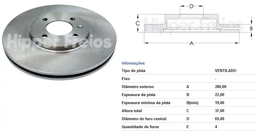 DISCO FREIO DIANTEIRO GOL G6 2013/ VENTILADO 280MM