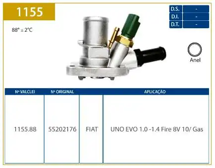 VALVULA TERMOSTATICA FIAT UNO 1.0 1.4 8V 2010/ FIRE EVO