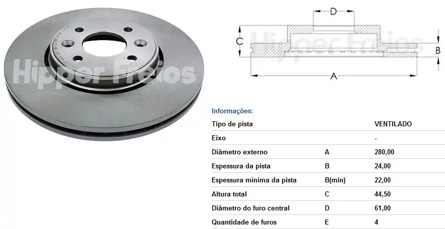 DISCO FREIO DIANTEIRO RENAULT MEGANE 1.6 2.0 16V 06/ VENTILA