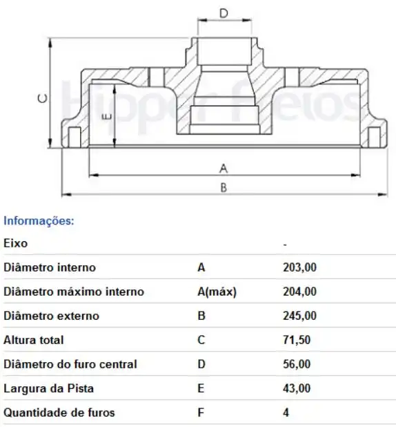 TAMBOR FREIO TRASEIRO CITROEN C3 2003 A 2012 SEM CUBO