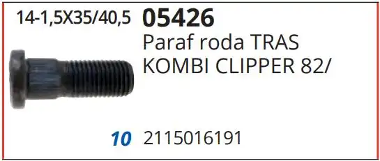 PARAFUSO RODA KOMBI CLIPPER 82/ TRAS