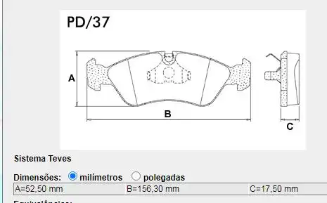 PASTILHA FREIO DIANTEIRA OMEGA /1995 SISTEMA TEVES