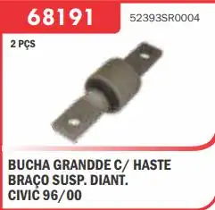 BUCHA BRACO TRAS HONDA CIVIC 92/00 (SUPERIOR) GRAVATA