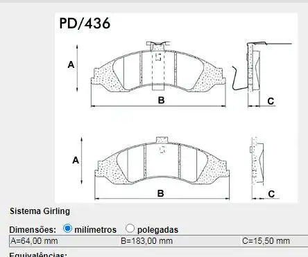 PASTILHA FREIO DIANT OMEGA AUSTRALIANO 99/ SISTEMA GIRLING