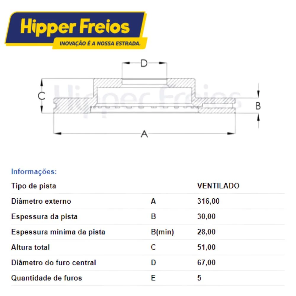 DISCO FREIO DIANTEIRO JAECOO 7 1.5 HIBRIDO 2026 ACIMA