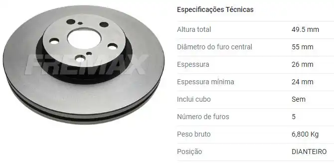 DISCO FREIO DIANTEIRO TOYOTA COROLLA 1.8 2.0 16V 2008 A 2014